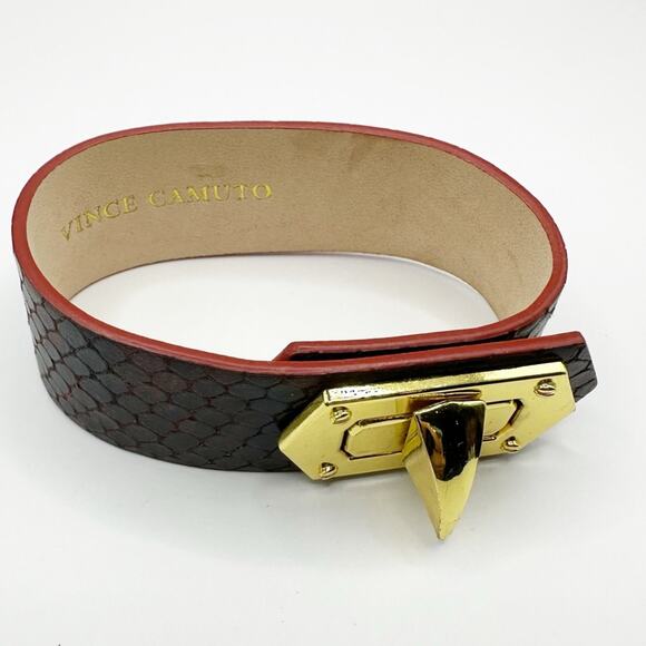 Vince Camuto Bracelet Snakeskin Gold Turnkey Clasp Punk Steampunk Retro - Picture 1 of 14